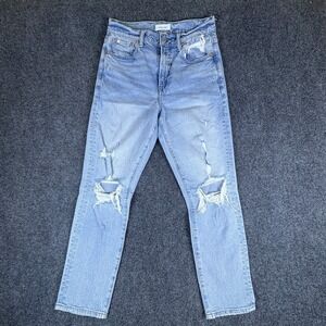 American Eagle AE77 Mom Jeans‎ Womens 28x25 Blue Denim Ripped Organic Cotton